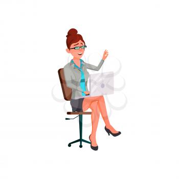 cute woman reading funny story on laptop device cartoon vector. cute woman reading funny story on laptop device character. isolated flat cartoon illustration