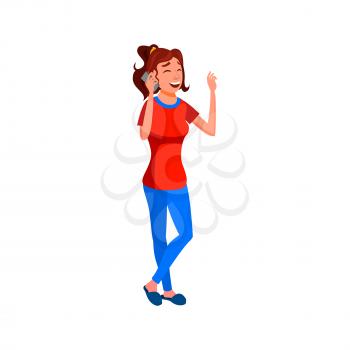young woman speaking with mother on cellphone cartoon vector. young woman speaking with mother on cellphone character. isolated flat cartoon illustration