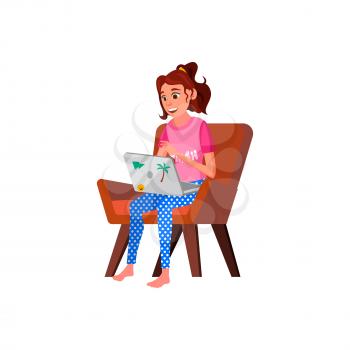 happiness young woman chatting with boyfriend on laptop cartoon vector. happiness young woman chatting with boyfriend on laptop character. isolated flat cartoon illustration