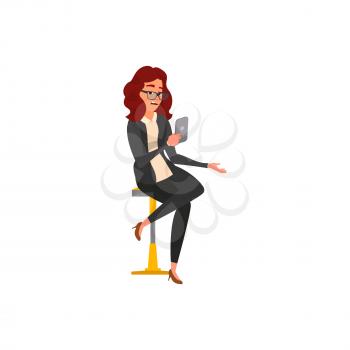 bored businesswoman chatting with ceo by smartphone cartoon vector. bored businesswoman chatting with ceo by smartphone character. isolated flat cartoon illustration