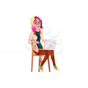 cute woman discussing with friend through video calling cartoon vector. cute woman discussing with friend through video calling character. isolated flat cartoon illustration