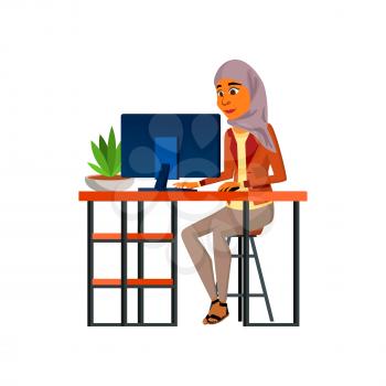 arabian business woman work at workplace cartoon vector. arabian business woman work at workplace character. isolated flat cartoon illustration