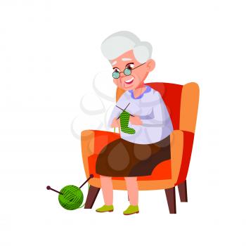 old grandmother knitting socks for granddaughter in house cartoon vector. old grandmother knitting socks for granddaughter in house character. isolated flat cartoon illustration