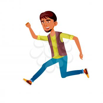 jumping teen boy. youth pupil. energetic dancer. expression style. vector character flat cartoon Illustration