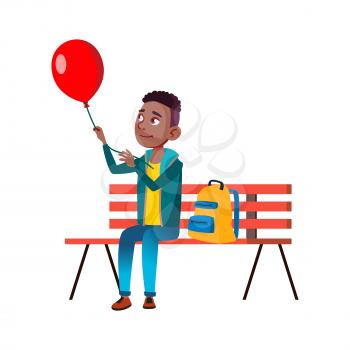 school kid boy with air balloon. festive celebration. happy little boy. vector character flat cartoon Illustration