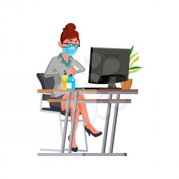 business woman wearing mask. personal hygiene. adult woman cuoght. quarantine office worker. vector character flat cartoon Illustration