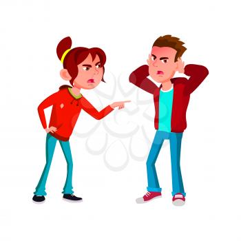 Angry boy girl bully. Little anger conflict. vector character flat cartoon Illustration