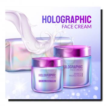 holographic cosmetics poster container. hologram face mask care. modern zipper. 3d realistic vector
