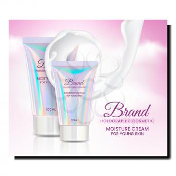 holographic cosmetics poster tube. ad facial cream bottle. body concealer. hologram cosmetic effect. 3d realistic vector