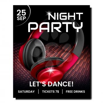 Night club party poster vector. Show card design. Holiday night sound. Marketing layout. 3d realistic illustration