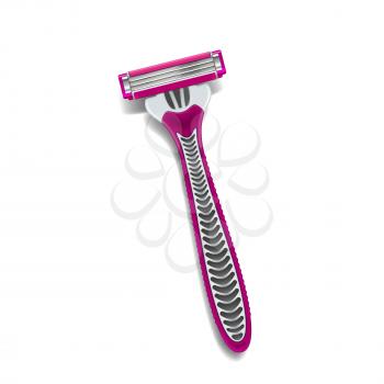 Razor blade shave female vector. Hair trimmer. Female hygiene. Personal pink razor cutter. 3d realistic illustration