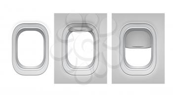 Plane aircraft window vector. Flight porthole view. inside airplane. sky frame. travel cabin. 3d realistic illustration