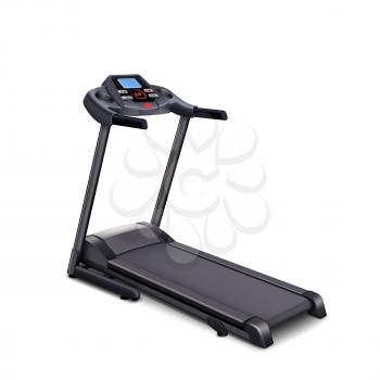 Treadmill Sportive Equipment For Training Vector. Treadmill Gym Electronic Tool For Running And Exercising Fitness Exercise. Runner Athlete Cardio Device Template Realistic 3d Illustration