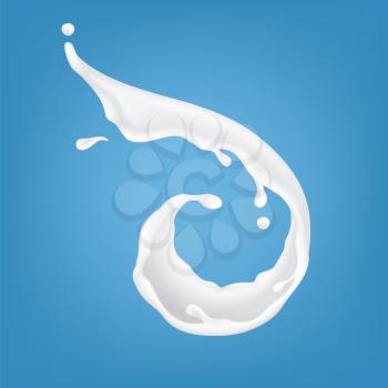 Milk Pouring Splash Spiral Natural Drink Vector. Freshness Milk Splashing, Vitamin Organic Beverage Or Ingredient For Dairy Product. Flowing Healthy Liquid Template Realistic 3d Illustration