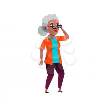 surprised old lady looking at advertising banner of seasonal discount cartoon vector. surprised old lady looking at advertising banner of seasonal discount character. isolated flat cartoon illustration