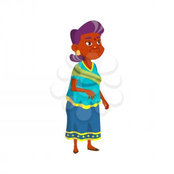 indian granny looking at beautiful flowers in garden cartoon vector. indian granny looking at beautiful flowers in garden character. isolated flat cartoon illustration