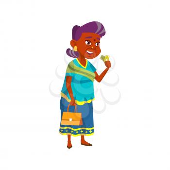 stylish aged woman buying fruits in store cartoon vector. stylish aged woman buying fruits in store character. isolated flat cartoon illustration