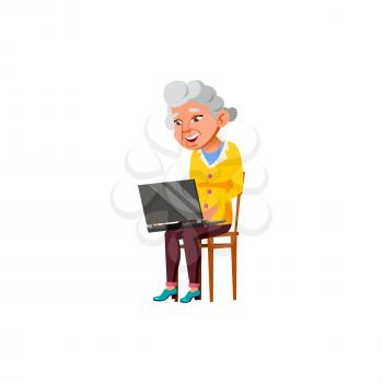 happy aged woman chatting with daughter on laptop cartoon vector. happy aged woman chatting with daughter on laptop character. isolated flat cartoon illustration