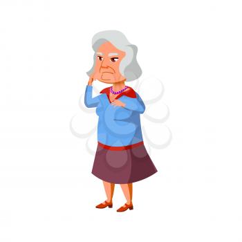 serious old lady searching information on info board cartoon vector. serious old lady searching information on info board character. isolated flat cartoon illustration