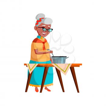 woman senior prepare dish in kitchen cartoon vector. woman senior prepare dish in kitchen character. isolated flat cartoon illustration