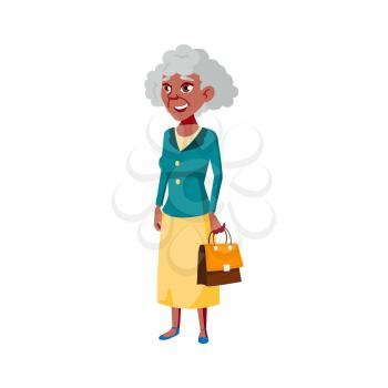 elegance style old woman with handbag in mall cartoon vector. elegance style old woman with handbag in mall character. isolated flat cartoon illustration