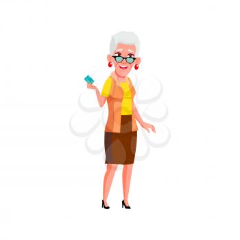 old european lady payment with credit card in shop cartoon vector. old european lady payment with credit card in shop character. isolated flat cartoon illustration