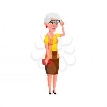 senior woman with style accessories searching friends in park cartoon vector. senior woman with style accessories searching friends in park character. isolated flat cartoon illustration
