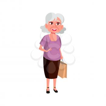 aged european lady shopping in boutique cartoon vector. aged european lady shopping in boutique character. isolated flat cartoon illustration
