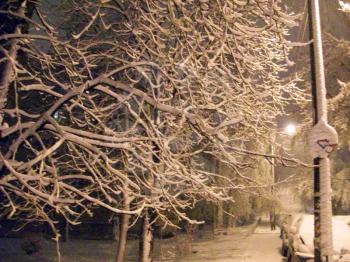 Winter snow in the evening snow city