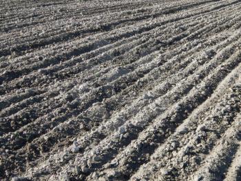Tractor plowed field and arable land
