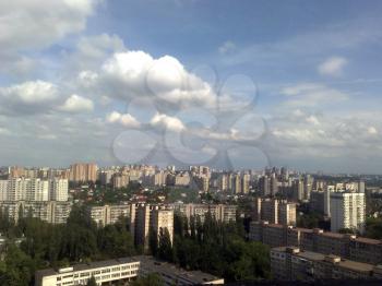 Panorama of the city of residential buildings from a height