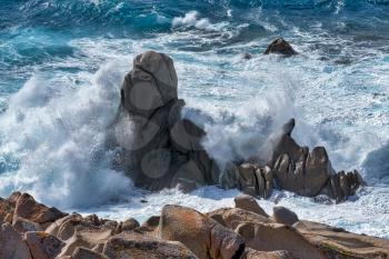 Waves pounding the coastline at Capo Testa Sardinia