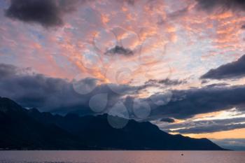Sunset over Lake Geneva at Montreux