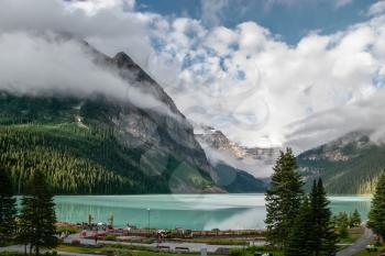 LAKE LOUISE, ALBERTA/CANADA - AUGUST 9 : View of Lake Louise on August 9, 2007. unidentified people.