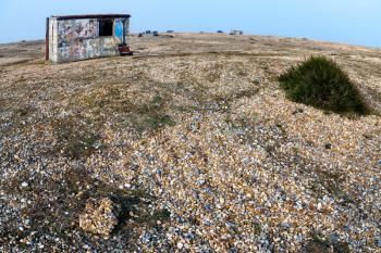 Old shacks and boats on Dungeness beach