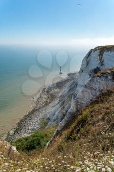BEACHEY HEAD, SUSSEX/UK - JULY 23 : View of the lighthouse at Beachy Head in East Sussex on July 23, 2018