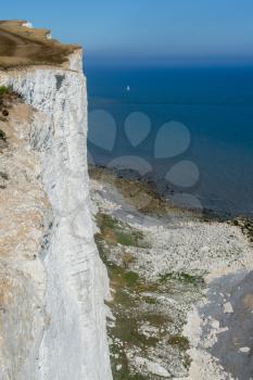 View of the white cliffs at Beachy Head in East Sussex