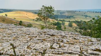View of the Limestone Pavement above Malham Cove in the Yorkshire Dales National Park