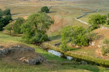 View of the countryside around Malham Cove in the Yorkshire Dales National Park
