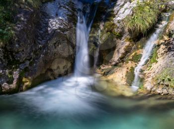 Waterfall at the Val Vertova torrent Lombardy near Bergamo in Italy