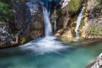 Waterfall at the Val Vertova Torrent Lombardy near Bergamo in Italy