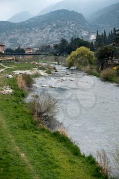 The River Sarca flowing through Arco Trentino italy