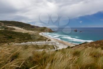Scenic view of the unspoilt coastline at Sandfly Bay