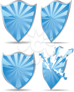 Set of shields of blue color, protection concept.