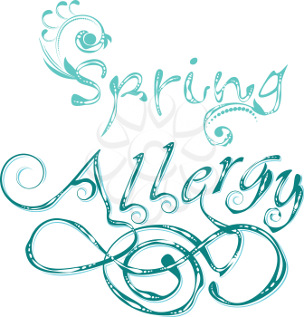 Ornamental letters in vintage style, word allergy of teal color.
