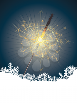 Christmas bengal light illustration on blue background.