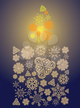 Decorative candle collected from abstract ornamental snowflakes.