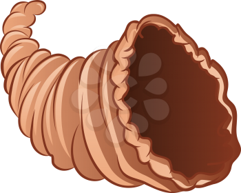 Traditional Thanksgiving horn of plenty, empty cornucopia cartoon illustration.