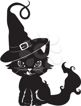 Halloween black kitten, cute cartoon cat design.