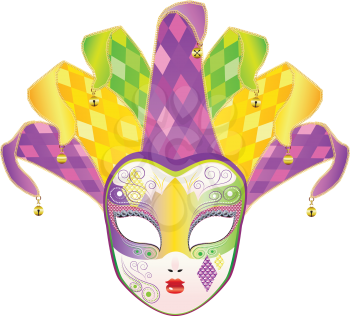 Decorative full face carnival mask with jolly hat.